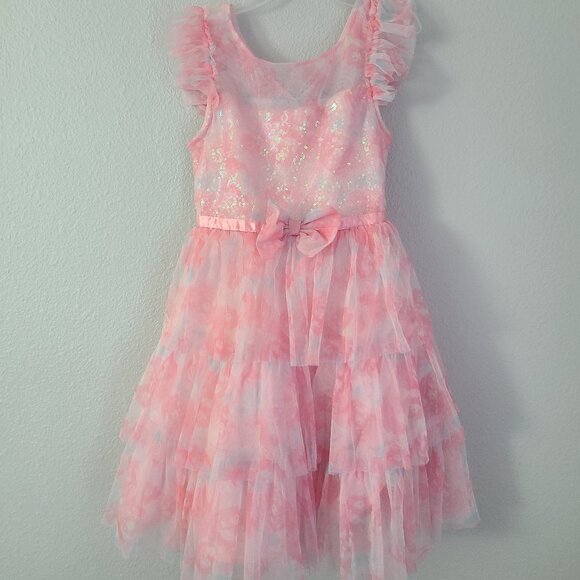 Jona Michelle Other - Jona Michelle Girls Pink Sequin Tulle Ruffle Formal Party Dress size 8